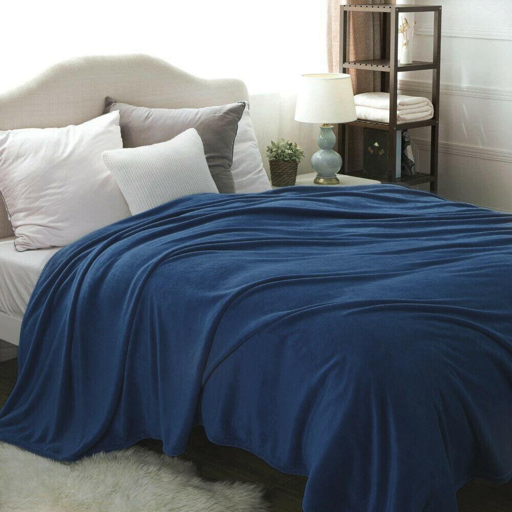 Kathy Ireland Flannel Solid Microplush Bed Blankets Navy __label2:BOGO 30% OFF Bedding refund_fee:1200