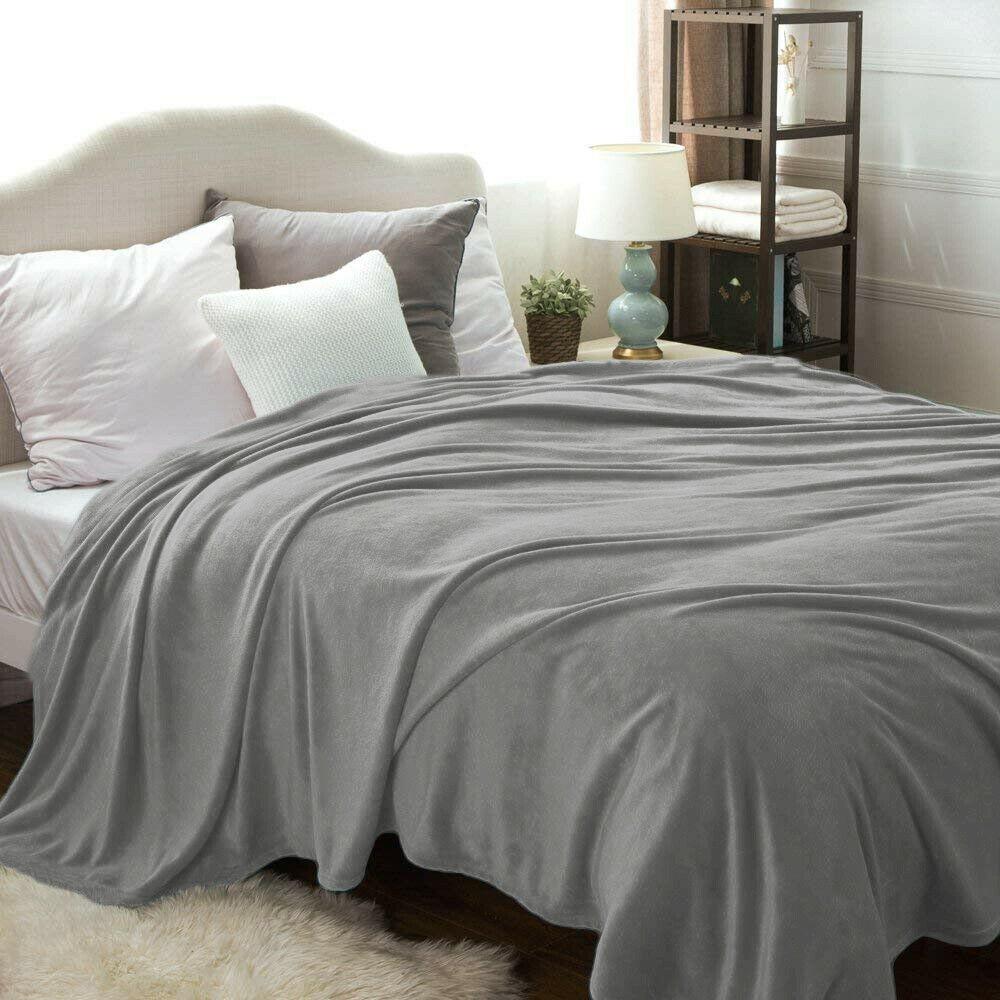 Kathy Ireland Flannel Solid Microplush Bed Blankets Silver __label2:BOGO 30% OFF Bedding refund_fee:1200