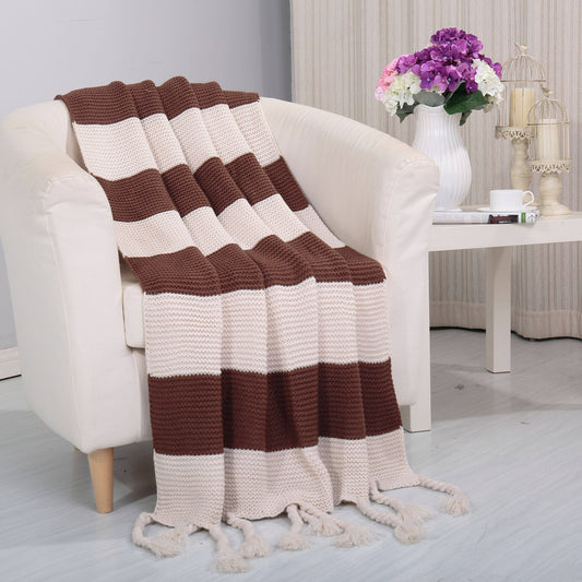 Knitted Throw Couch Cover Sofa Blanket - Assorted Styles Striped Chocolate __label2:BOGO 30% OFF Bedding refund_fee:1200