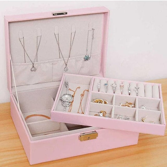 Lady PU Leather Jewelry Box Pink __stock:200 Closet & Storage refund_fee:1200