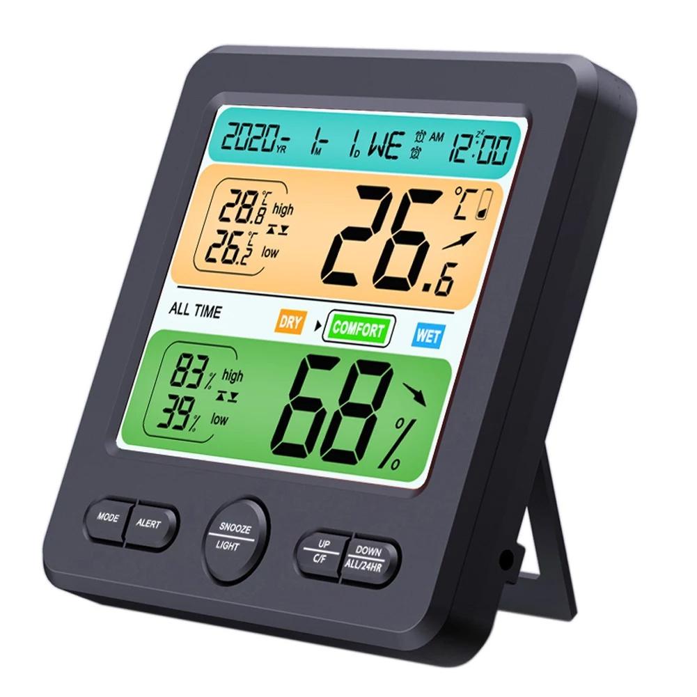 LCD Display Wall-Mounted Desktop Indoor High-Precision Temperature and Humidity Meter Black __stock:200 Household Appliances refund_fee:1200