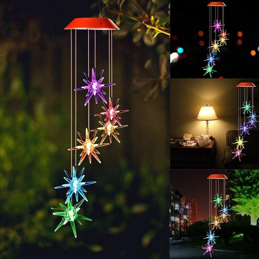 LED Color-Changing Solar Explosion Star Wind Chime __stock:300 refund_fee:800 String & Fairy Lights Warranty