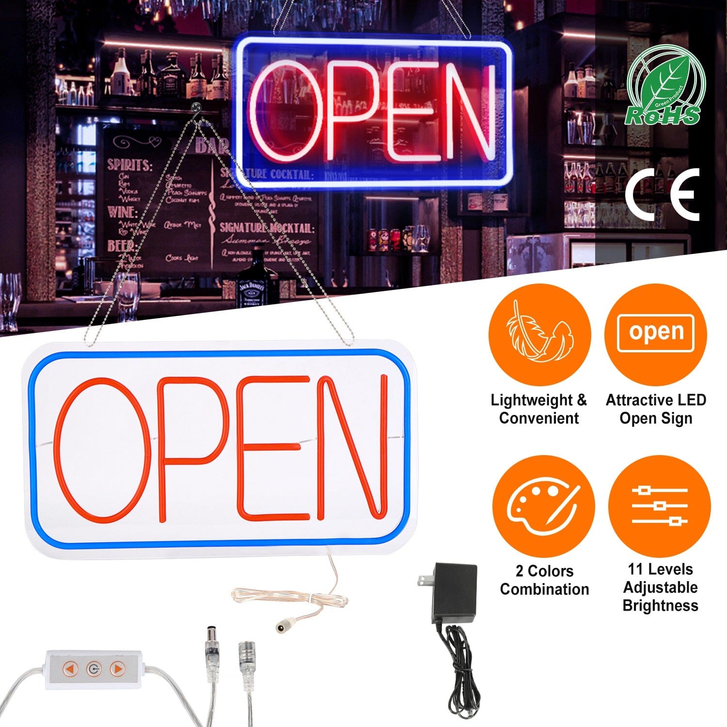 LED Open Sign Advertisement Board with 11 Levels Adjustable Brightness __stock:50 Indoor Lighting refund_fee:1800 Warranty