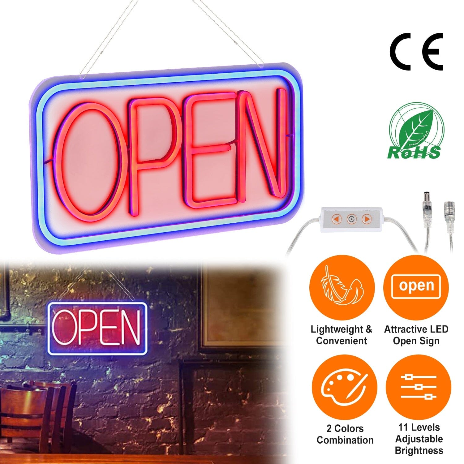 LED Open Sign Advertisement Board with 11 Levels Adjustable Brightness __stock:50 Indoor Lighting refund_fee:1800 Warranty