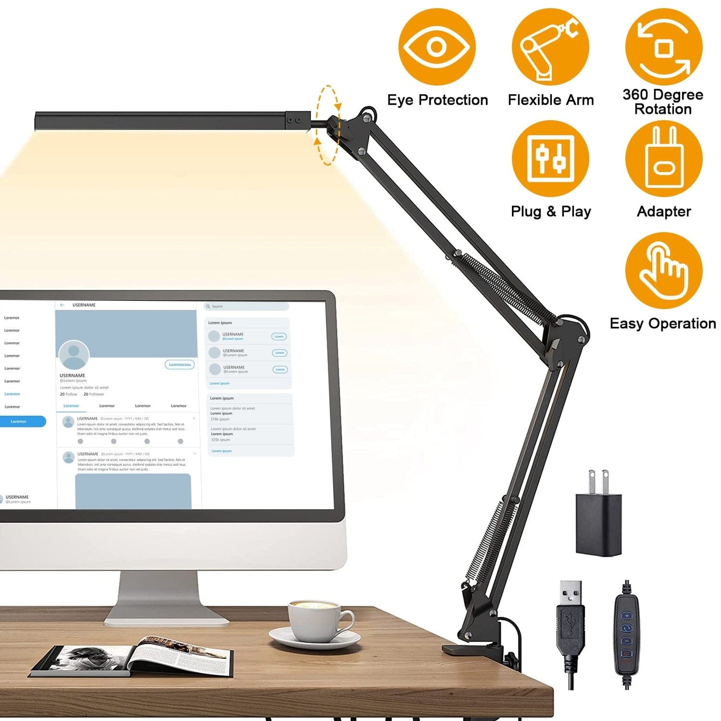 LED Reading Desk Lamp with Clamp Adjustable Swing Arm __stock:50 Indoor Lighting Low stock refund_fee:1200 Warranty