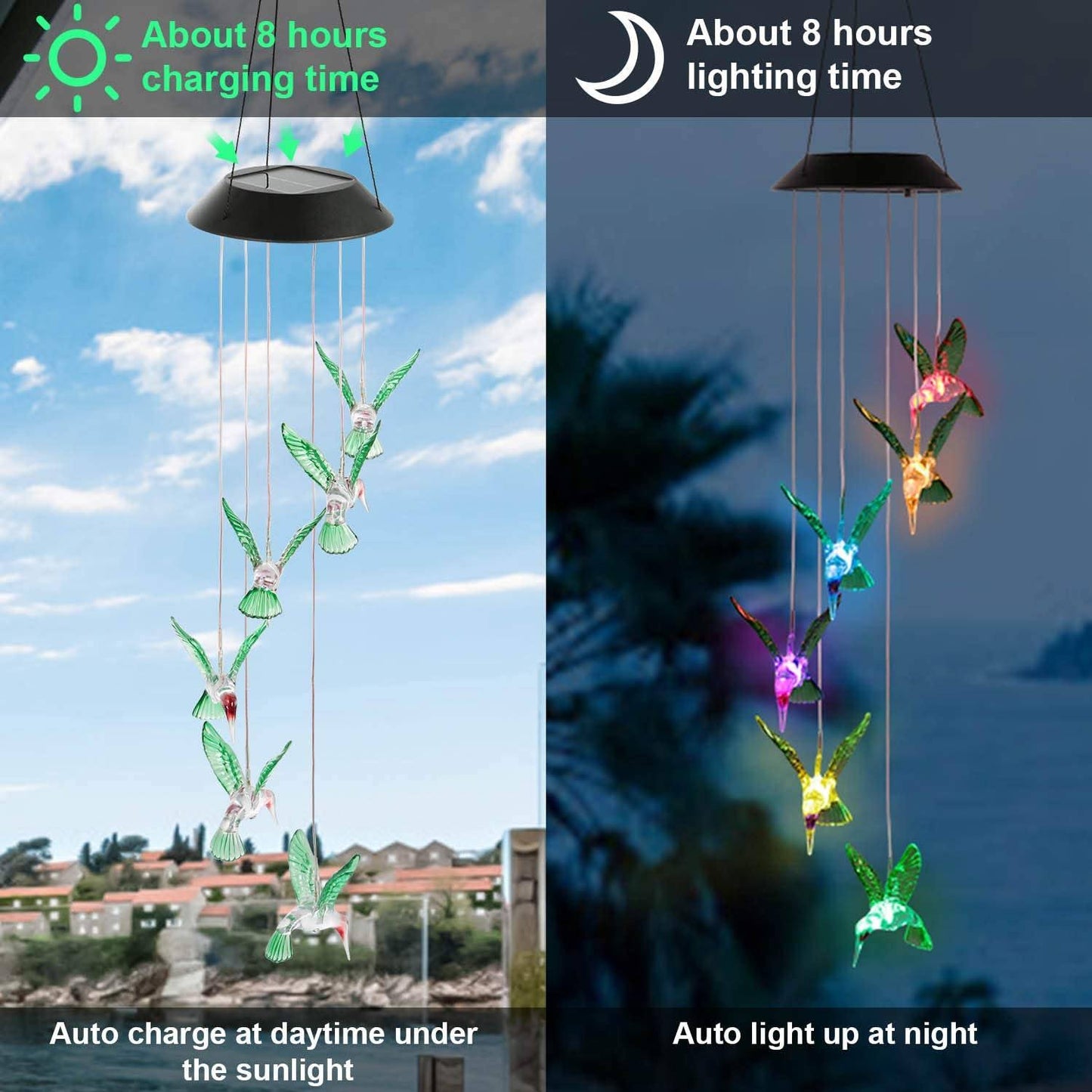 LED Solar Hummingbird Wind Chime __stock:500 Holiday refund_fee:800 String & Fairy Lights Warranty