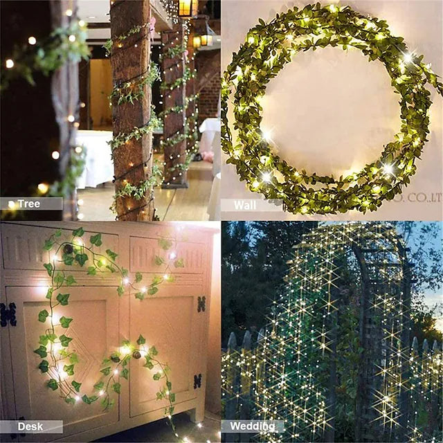 LED Solar Ivy Leaf String Light __stock:200 refund_fee:800 String & Fairy Lights Warranty