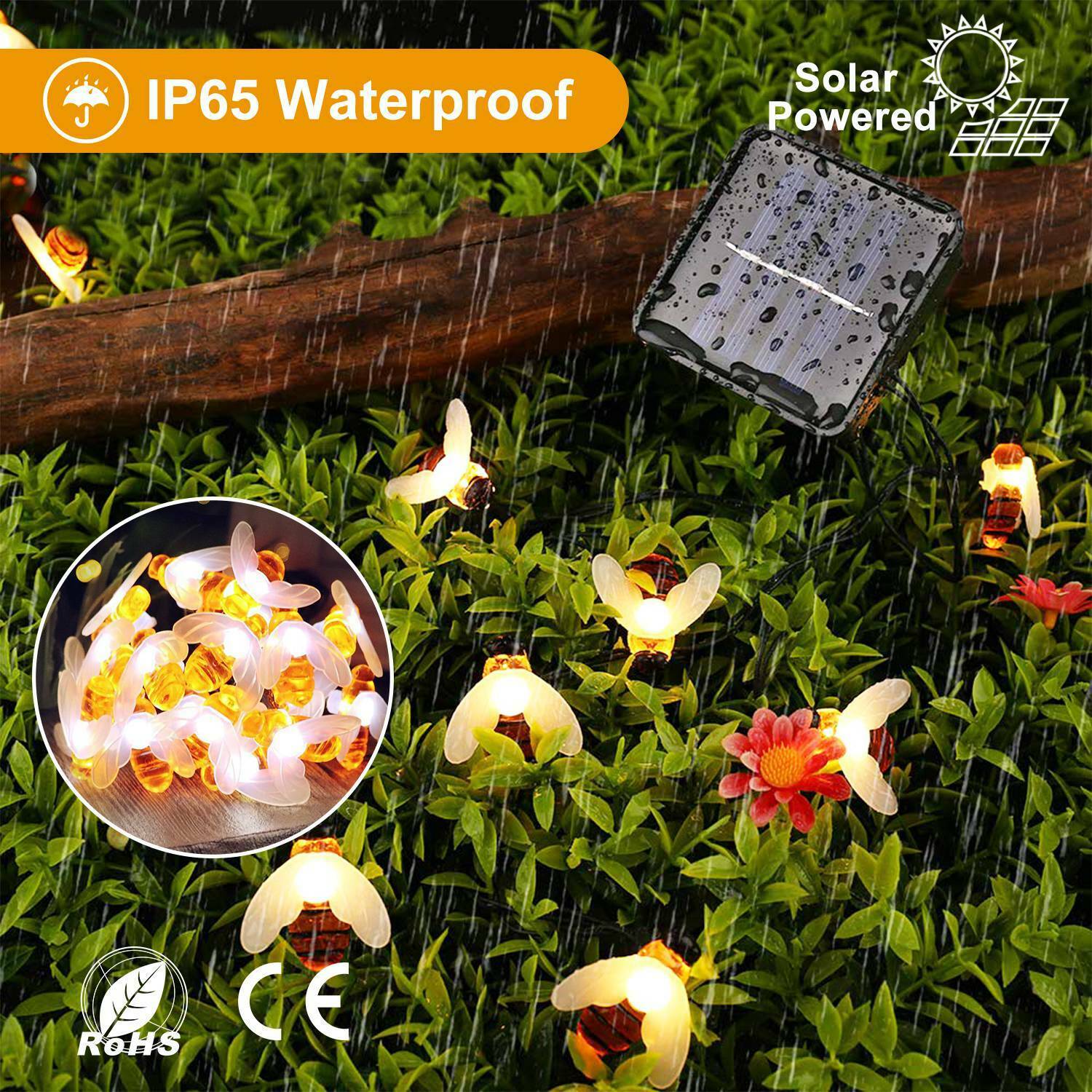 LED Solar String Bee Lights 30 Honeybees Holiday refund_fee:1200 String & Fairy Lights Warranty