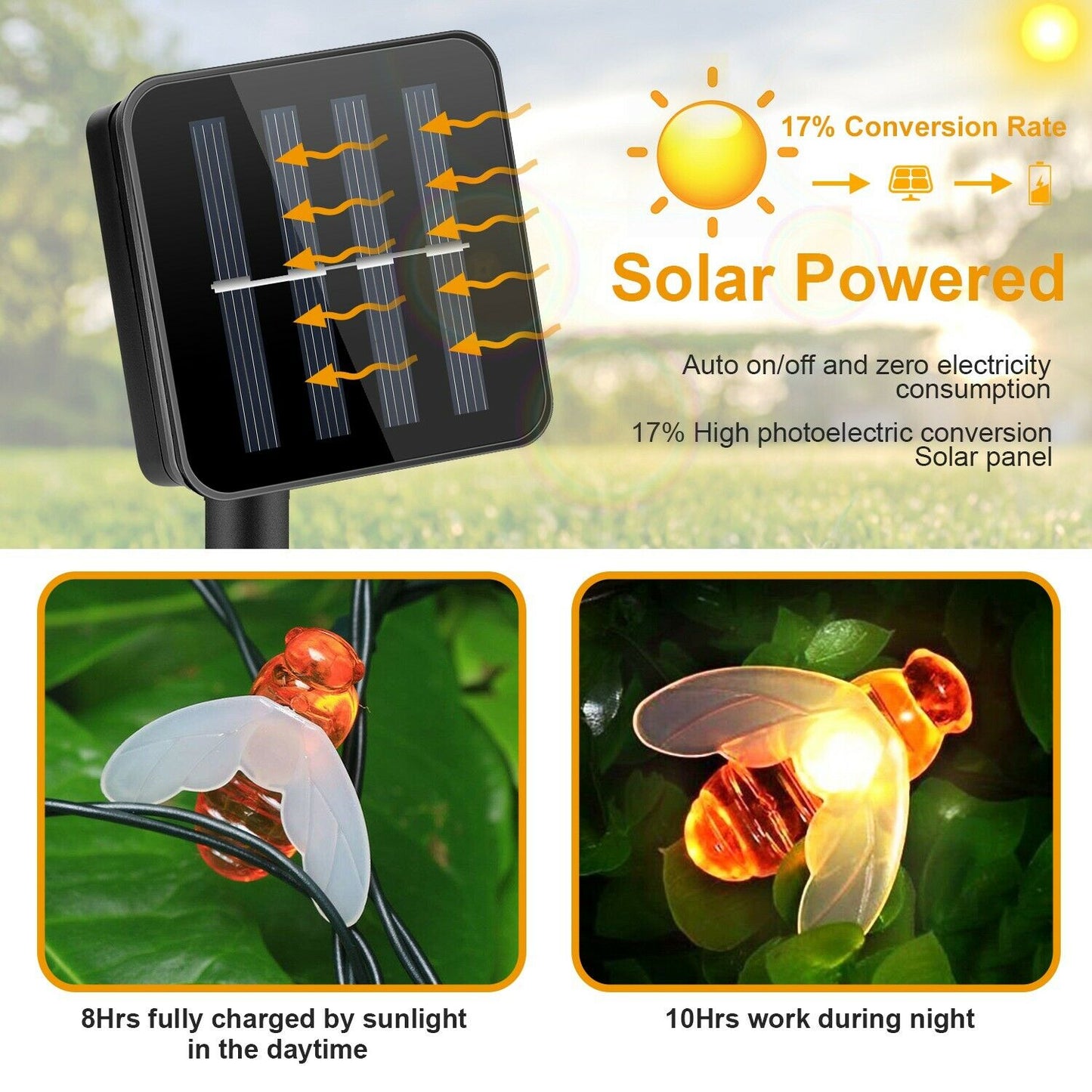 LED Solar String Bee Lights 30 Honeybees Holiday refund_fee:1200 String & Fairy Lights Warranty