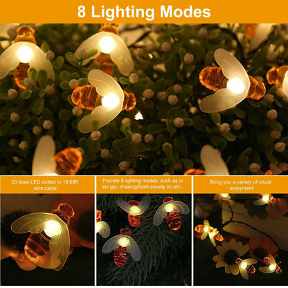 LED Solar String Bee Lights 30 Honeybees Holiday refund_fee:1200 String & Fairy Lights Warranty