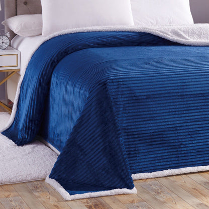 Luxurious Reversible Designer Sherpa King Navy __label2:BOGO 30% OFF Bedding refund_fee:1200