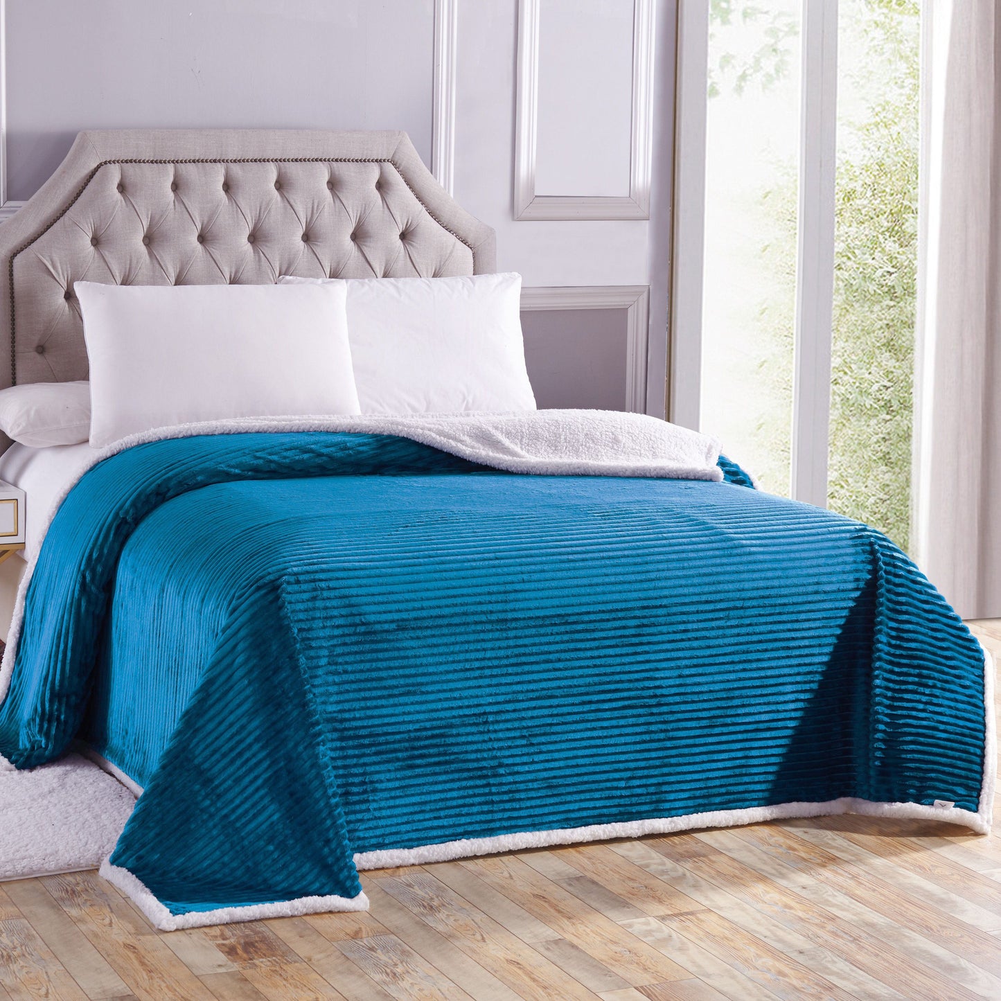 Luxurious Reversible Designer Sherpa King Teal __label2:BOGO 30% OFF Bedding refund_fee:1200