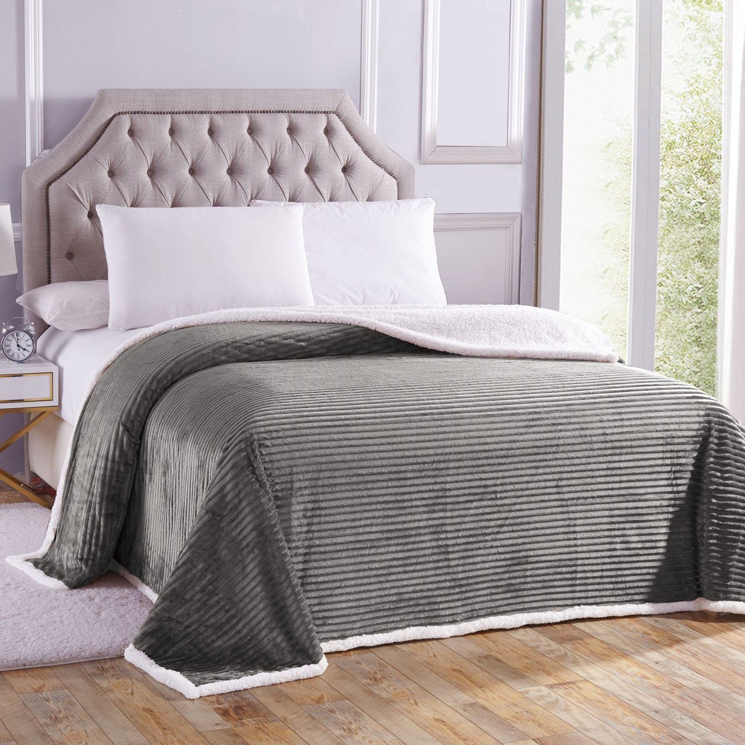 Luxurious Reversible Designer Sherpa Queen Gray __label2:BOGO 30% OFF Bedding refund_fee:1200