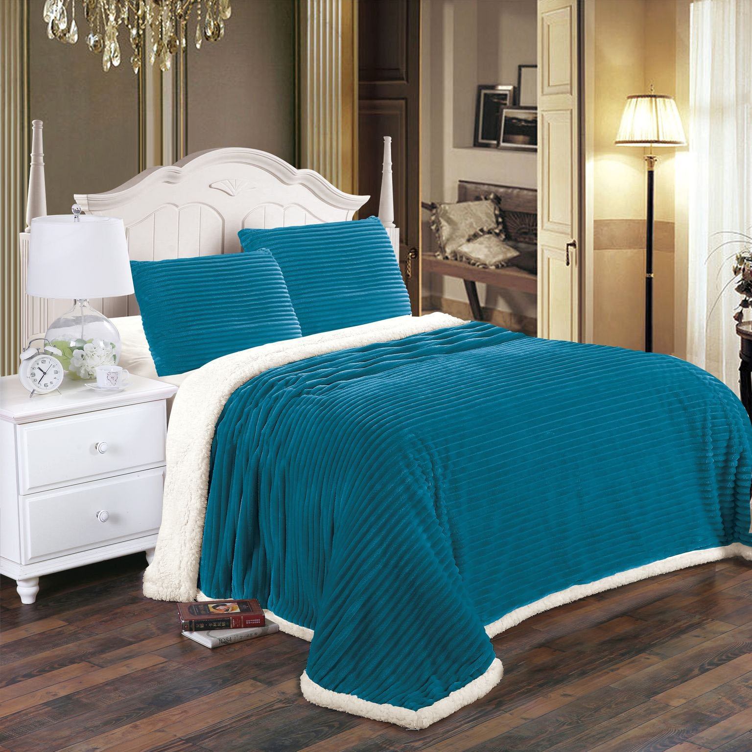 Luxurious Reversible Designer Sherpa Queen Teal __label2:BOGO 30% OFF Bedding refund_fee:1200