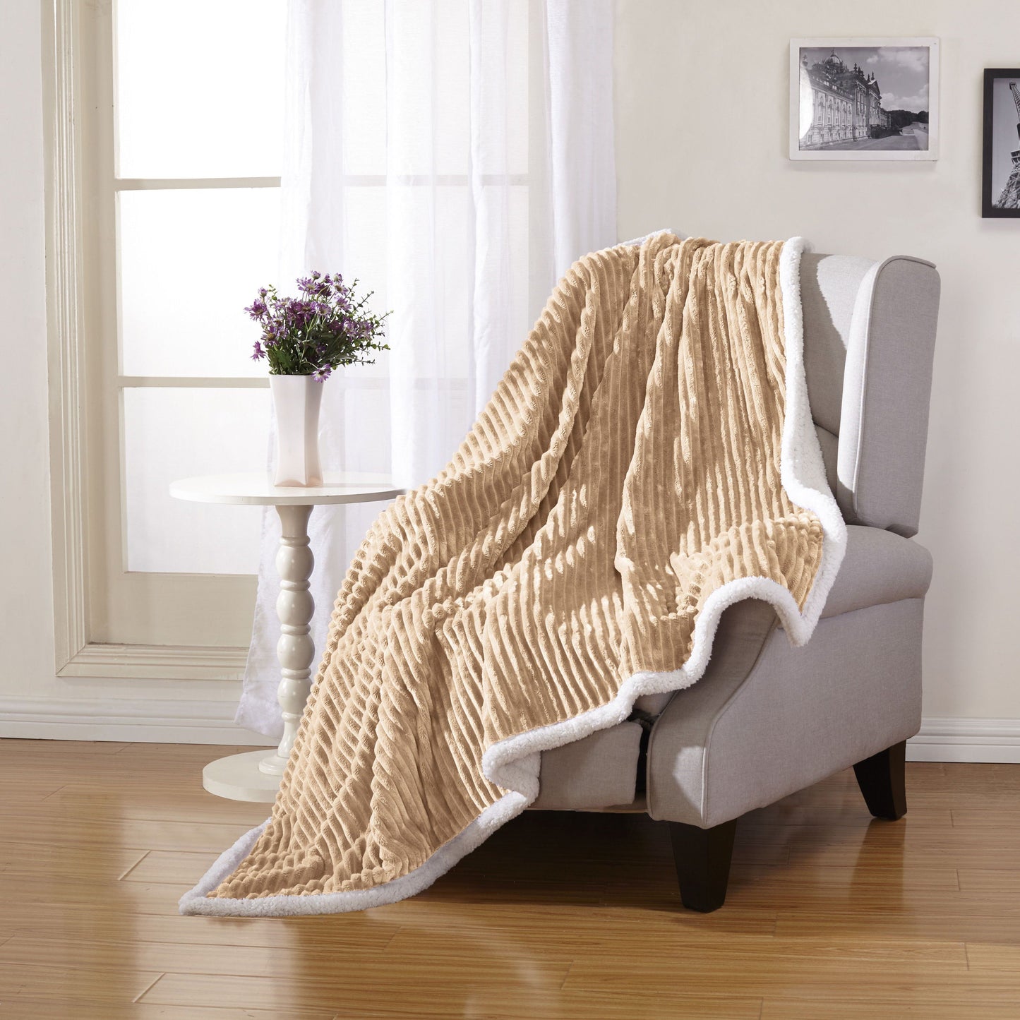 Luxurious Reversible Designer Sherpa Throw Beige __label2:BOGO 30% OFF Bedding refund_fee:1200