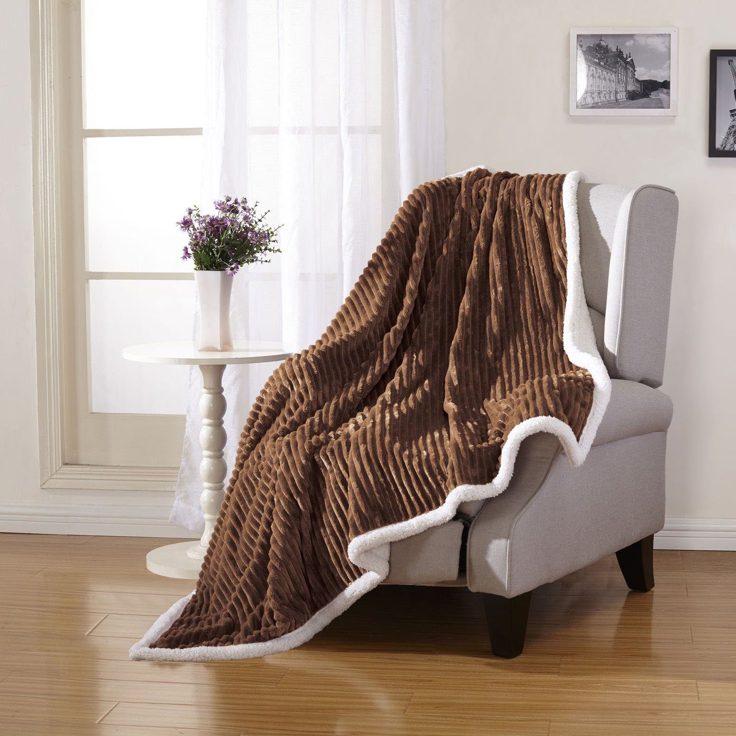 Luxurious Reversible Designer Sherpa Throw Chocolate __label2:BOGO 30% OFF Bedding refund_fee:1200