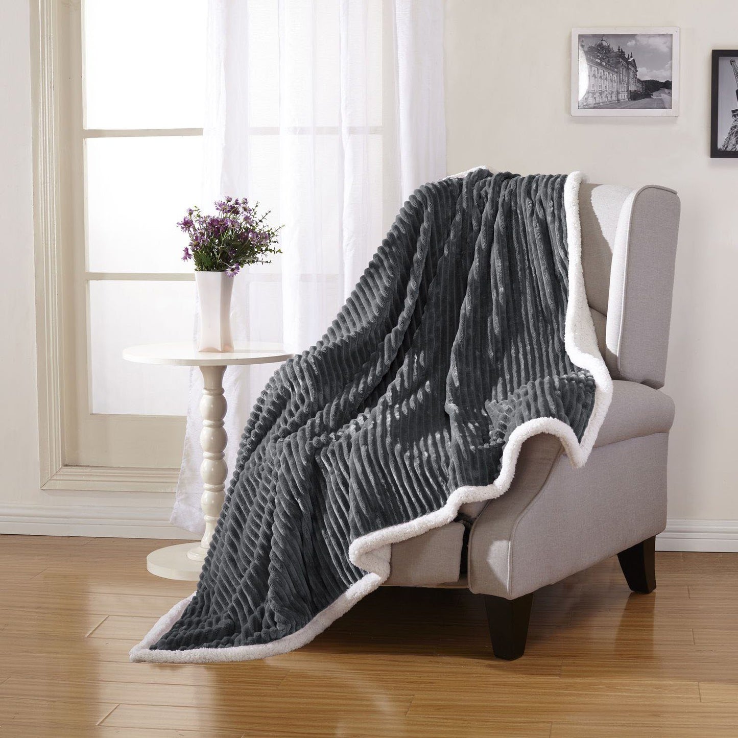 Luxurious Reversible Designer Sherpa Throw Gray __label2:BOGO 30% OFF Bedding refund_fee:1200