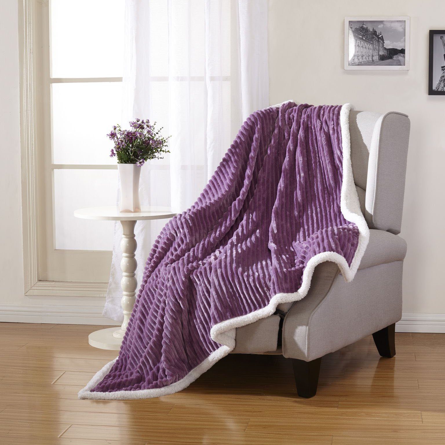 Luxurious Reversible Designer Sherpa Throw Lavender __label2:BOGO 30% OFF Bedding refund_fee:1200