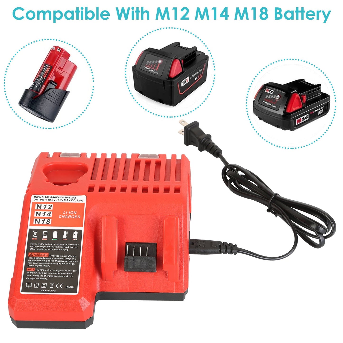 M12 M18 Rapid Fast Charger Fit for Milwaukee Battery __stock:50 Home Improvement Low stock refund_fee:1800 Warranty