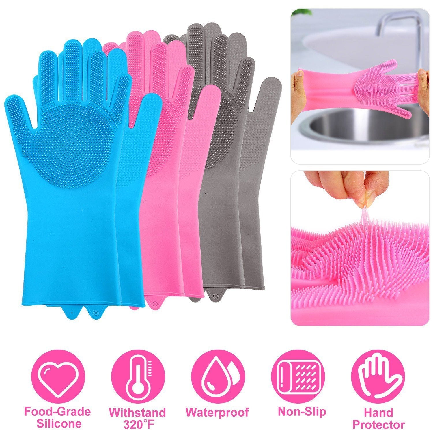 Magic Silicone Brush Dishwashing Gloves __stock:100 Kitchen & Dining refund_fee:800