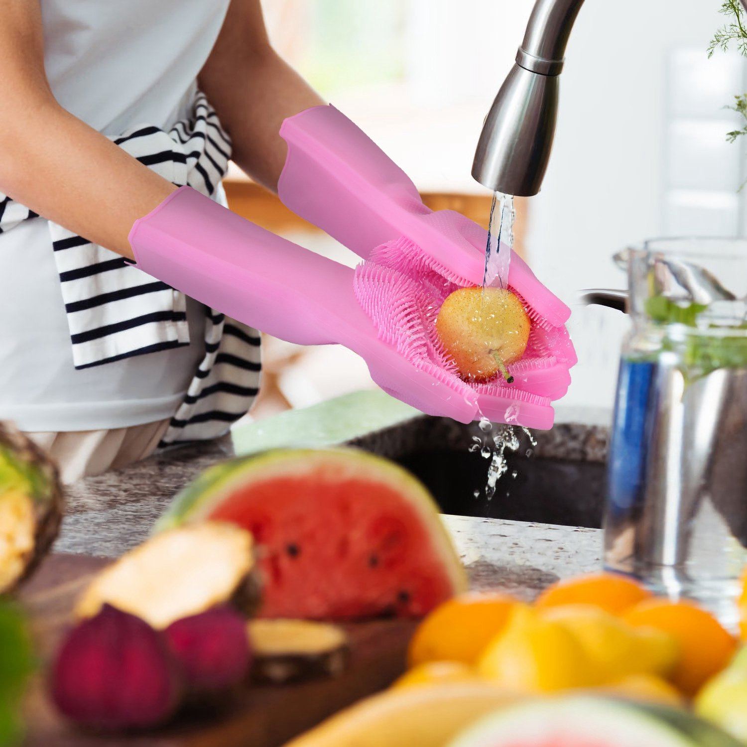 Magic Silicone Brush Dishwashing Gloves __stock:100 Kitchen & Dining refund_fee:800