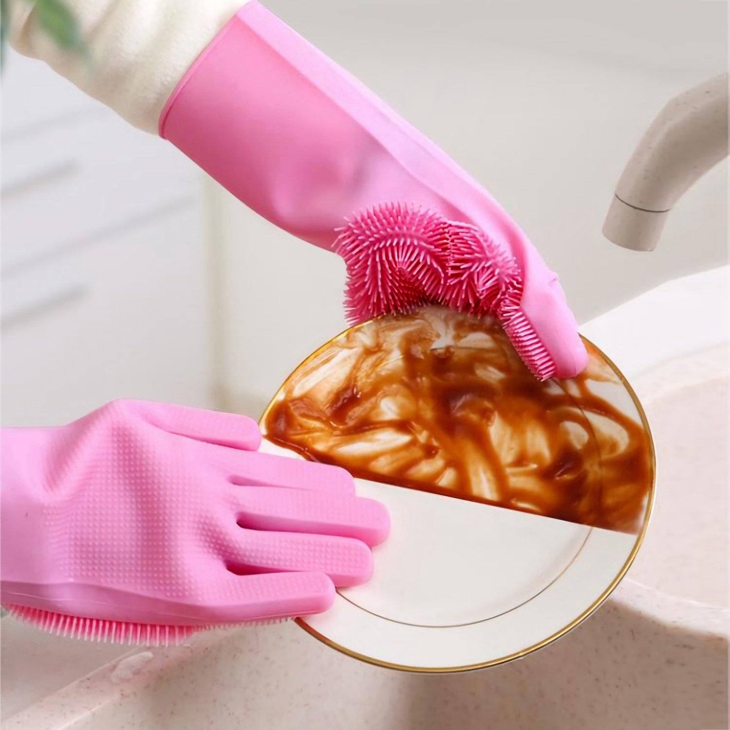 Magic Silicone Brush Dishwashing Gloves __stock:100 Kitchen & Dining refund_fee:800