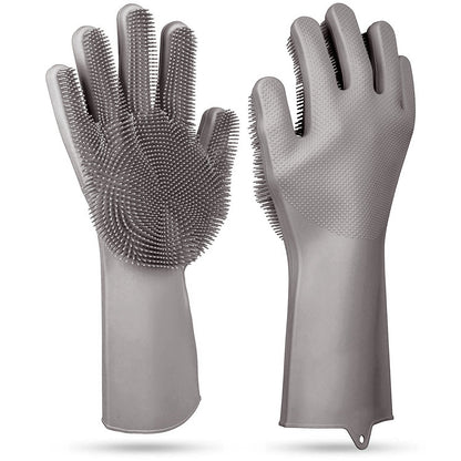 Magic Silicone Brush Dishwashing Gloves Gray __stock:100 Kitchen & Dining refund_fee:800