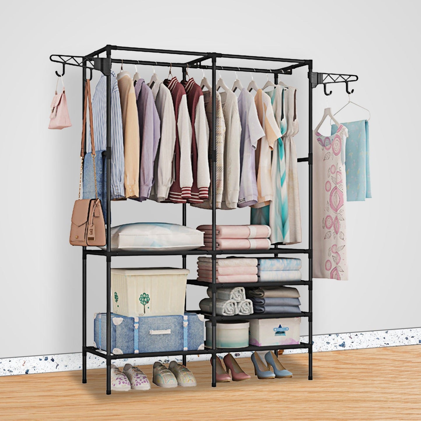 Metal Garment Rack Shoe Clothing Organizer Shelves __stock:100 Closet & Storage refund_fee:1200