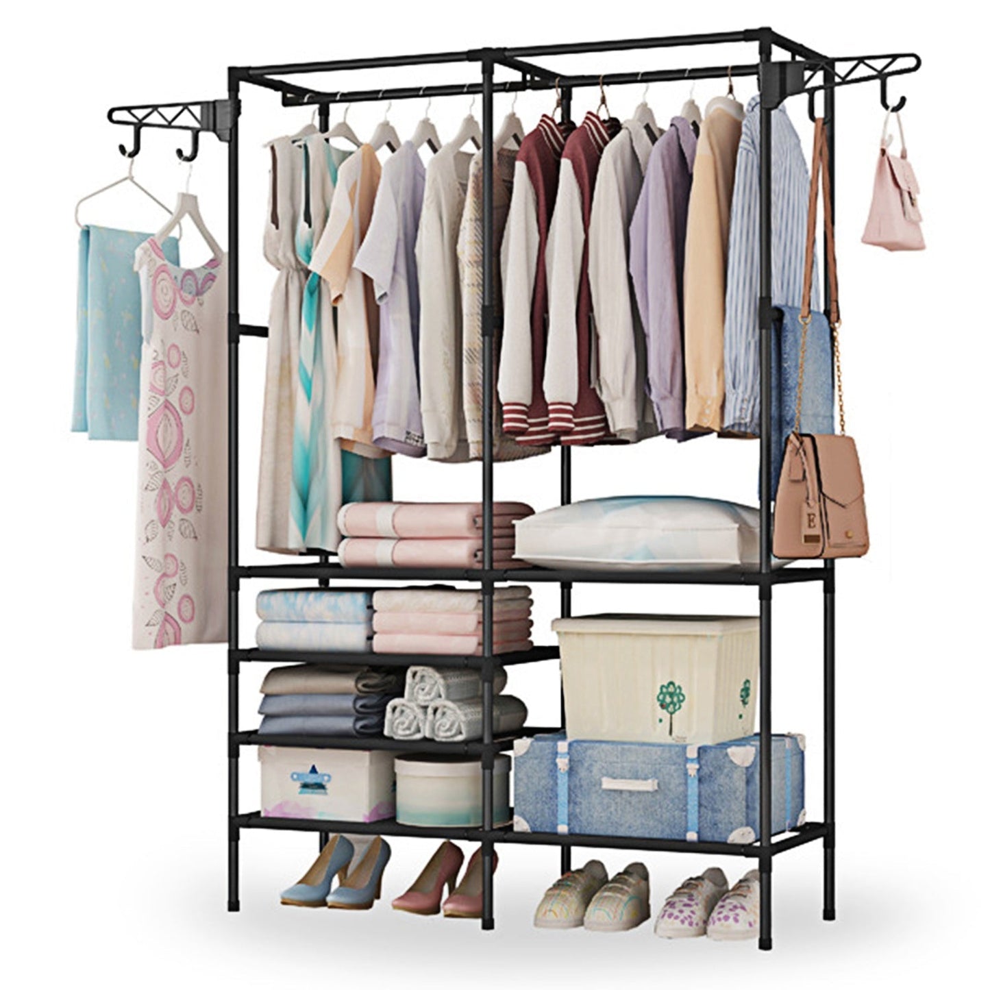 Metal Garment Rack Shoe Clothing Organizer Shelves __stock:100 Closet & Storage refund_fee:1200