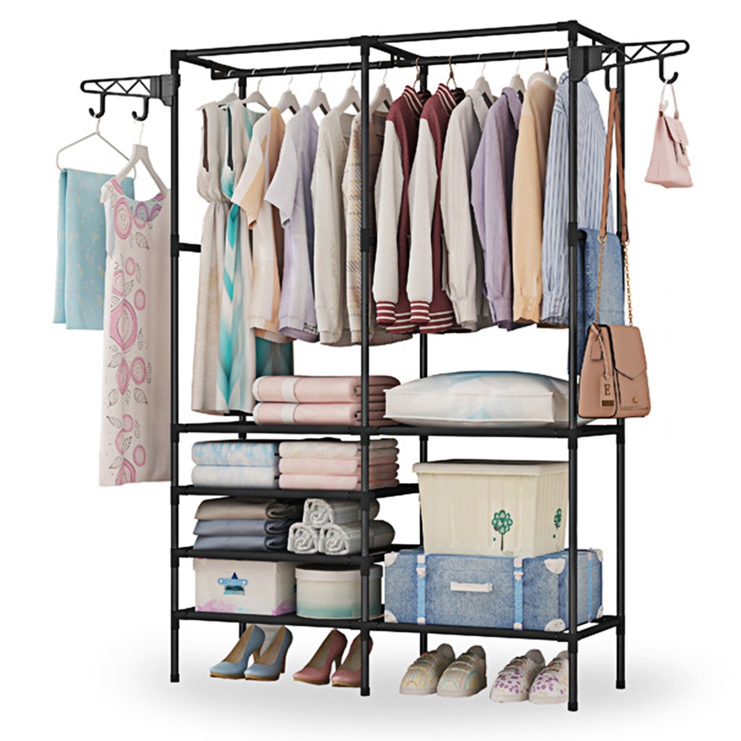 Metal Garment Rack Shoe Clothing Organizer Shelves __stock:100 Closet & Storage refund_fee:1200