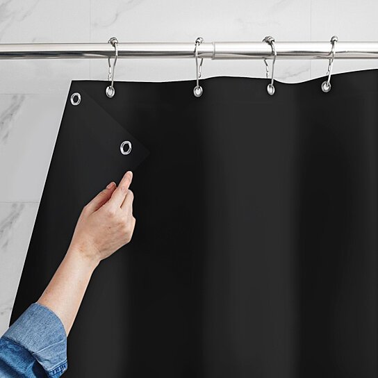 Mildew Resistant Heavyweight Vinyl Shower Curtain Liner with Magnets Metal Grommets Black __stock:1000 Bath refund_fee:800