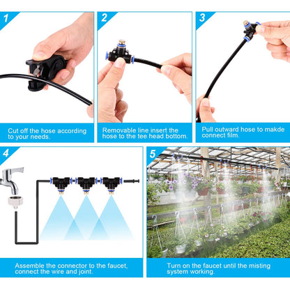 Mist Cooling System 26Ft Line + 10 T-Joint Nozzles Water Sprayer Garden & Patio Low stock refund_fee:1200