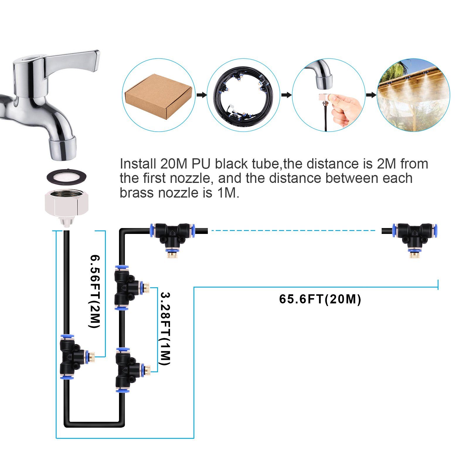 Misting Cooling System 65.6Ft Hose Line + 23 T-Joint Nozzles Water Sprayer Garden & Patio refund_fee:1800