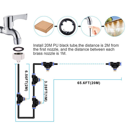 Misting Cooling System 65.6Ft Hose Line + 23 T-Joint Nozzles Water Sprayer Garden & Patio refund_fee:1800