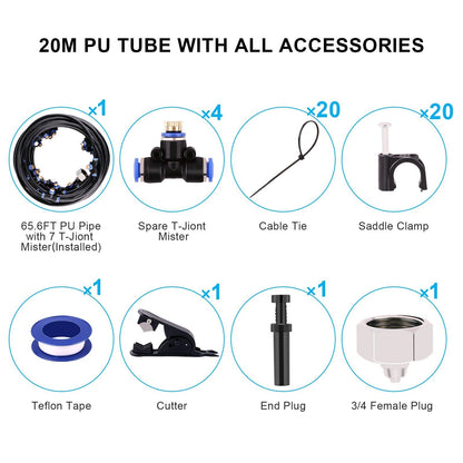 Misting Cooling System 65.6Ft Hose Line + 23 T-Joint Nozzles Water Sprayer Garden & Patio refund_fee:1800