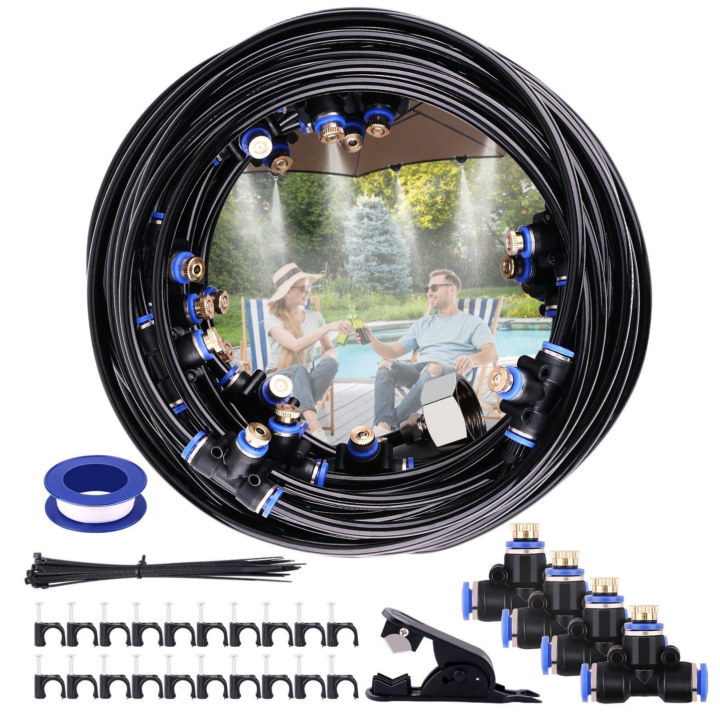 Misting Cooling System 65.6Ft Hose Line + 23 T-Joint Nozzles Water Sprayer Garden & Patio refund_fee:1800