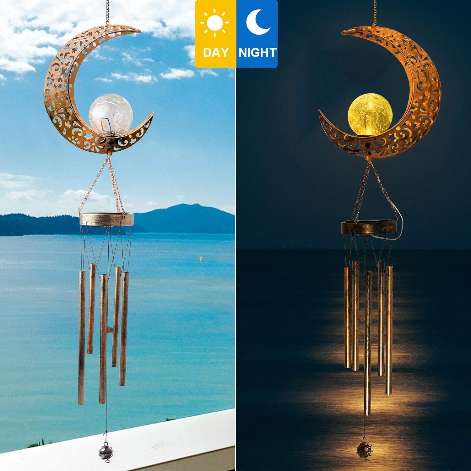 Moon Crackle Glass Ball Wind Chimes Solar Wind Chimes __stock:200 Garden & Patio refund_fee:1200