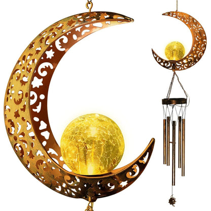 Moon Crackle Glass Ball Wind Chimes Solar Wind Chimes __stock:200 Garden & Patio refund_fee:1200