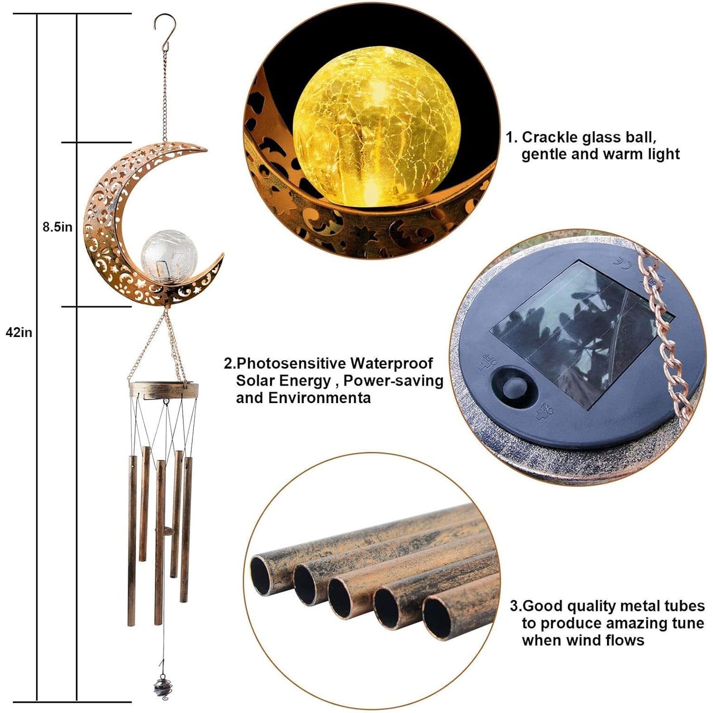 Moon Crackle Glass Ball Wind Chimes Solar Wind Chimes __stock:200 Garden & Patio refund_fee:1200