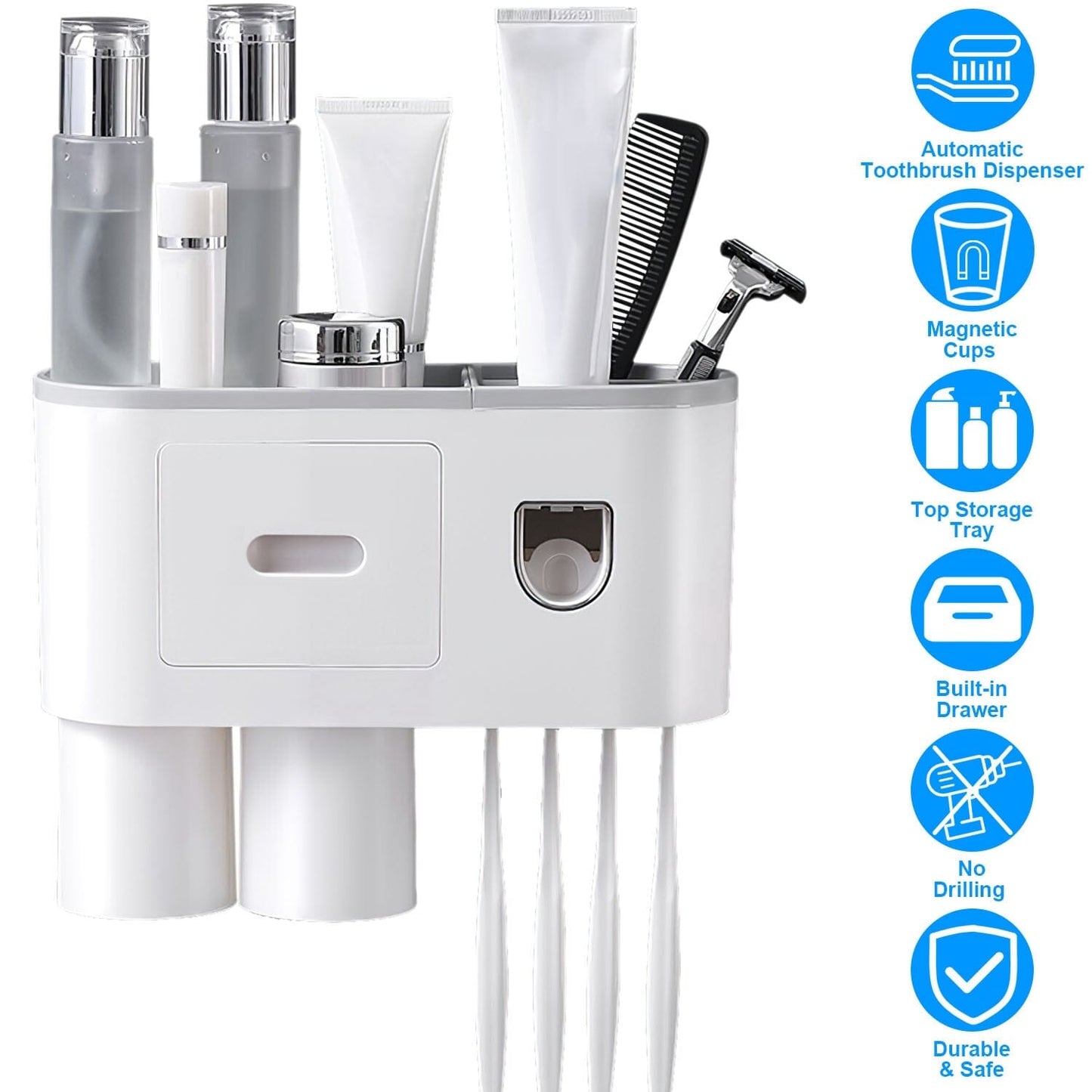 Multifunctional Wall Mount Toothbrush Holder Rack Organizer __stock:50 Bath refund_fee:1200