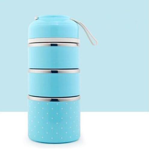 Multilayer Cute Thermal Lunch Box Stainless Steel Food Container Blue 3 Layer __stock:500 Kitchen & Dining refund_fee:1200