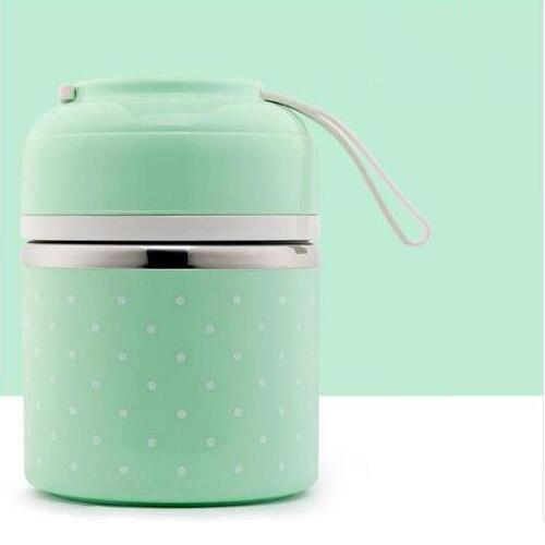 Multilayer Cute Thermal Lunch Box Stainless Steel Food Container Green 1 Layer __stock:500 Kitchen & Dining refund_fee:1200