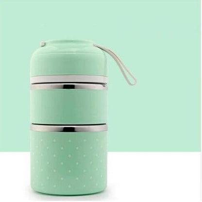 Multilayer Cute Thermal Lunch Box Stainless Steel Food Container Green 2 Layer __stock:500 Kitchen & Dining refund_fee:1200