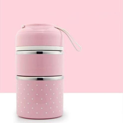 Multilayer Cute Thermal Lunch Box Stainless Steel Food Container Pink 2 Layer __stock:500 Kitchen & Dining refund_fee:1200