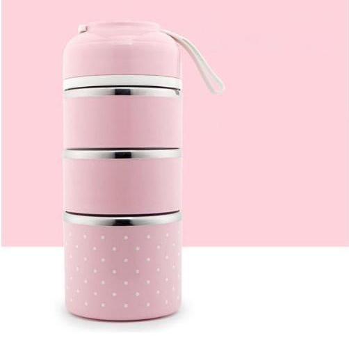 Multilayer Cute Thermal Lunch Box Stainless Steel Food Container Pink 3 Layer __stock:500 Kitchen & Dining refund_fee:1200