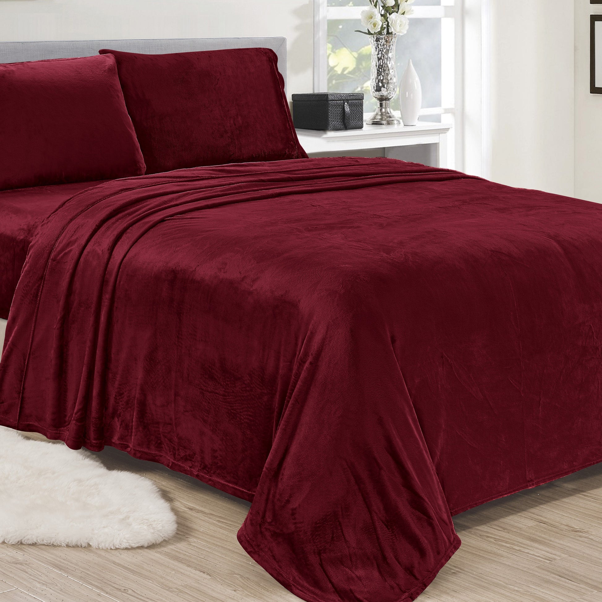 Noble House Lavana Microplush Sheet Set Burgundy __label2:BOGO 30% OFF __stock:150 Bedding refund_fee:1200