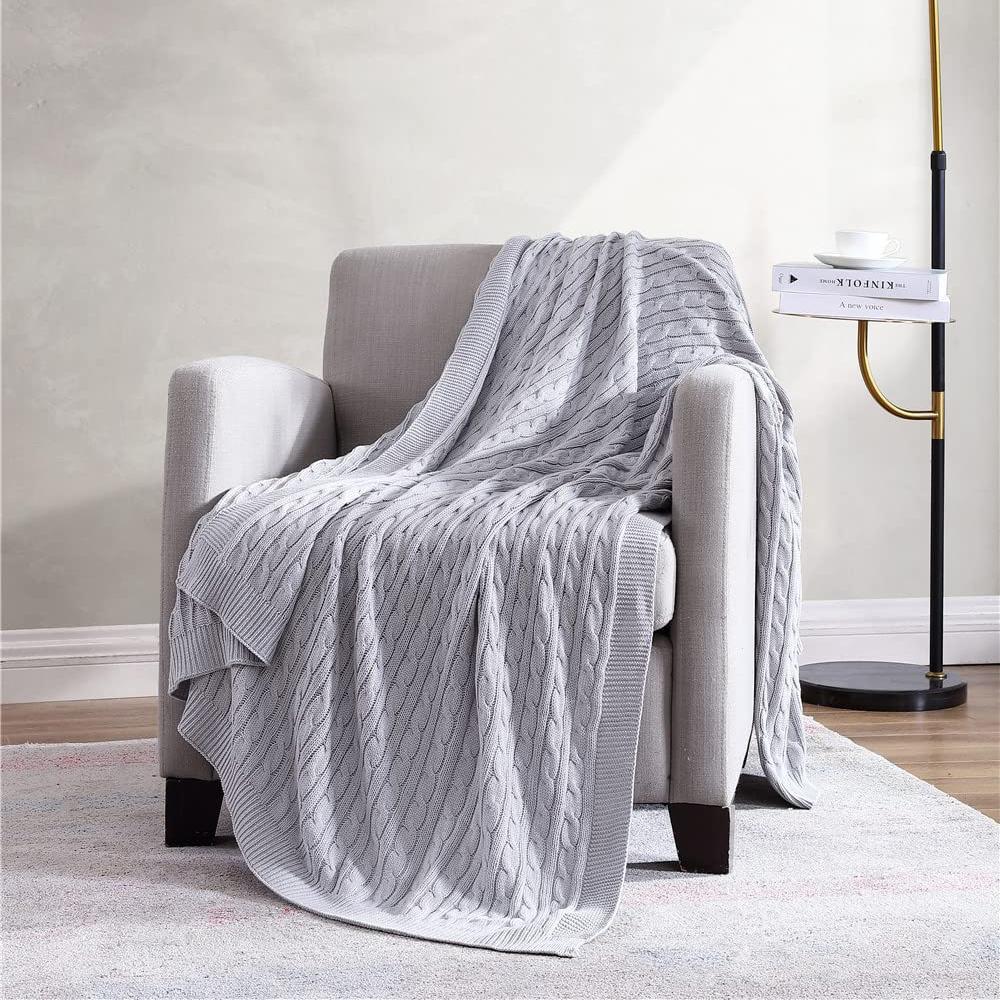 Oak 100% Cotton Cable Knit Throw Blanket Gray __label2:BOGO 30% OFF __stock:200 Bedding refund_fee:1800