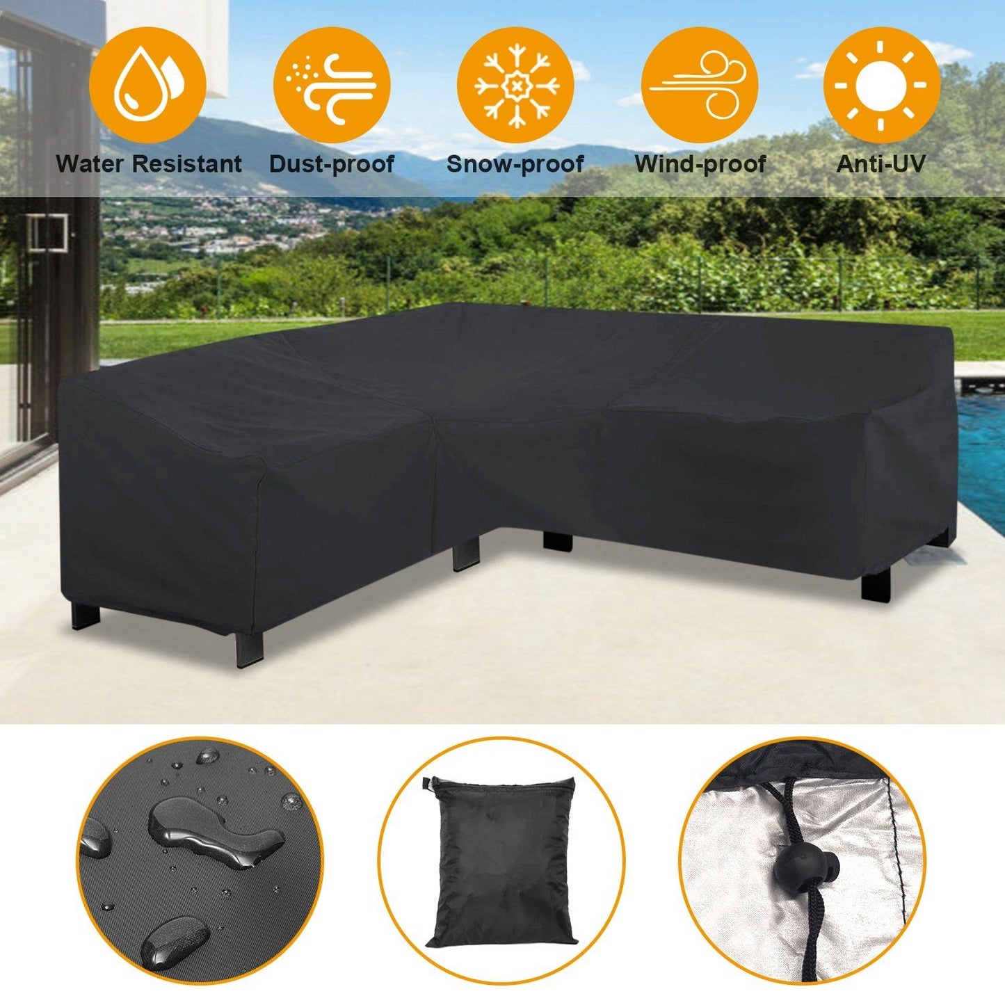 Outdoor L Shape Sofa Covers Water Resistant Garden & Patio refund_fee:1800