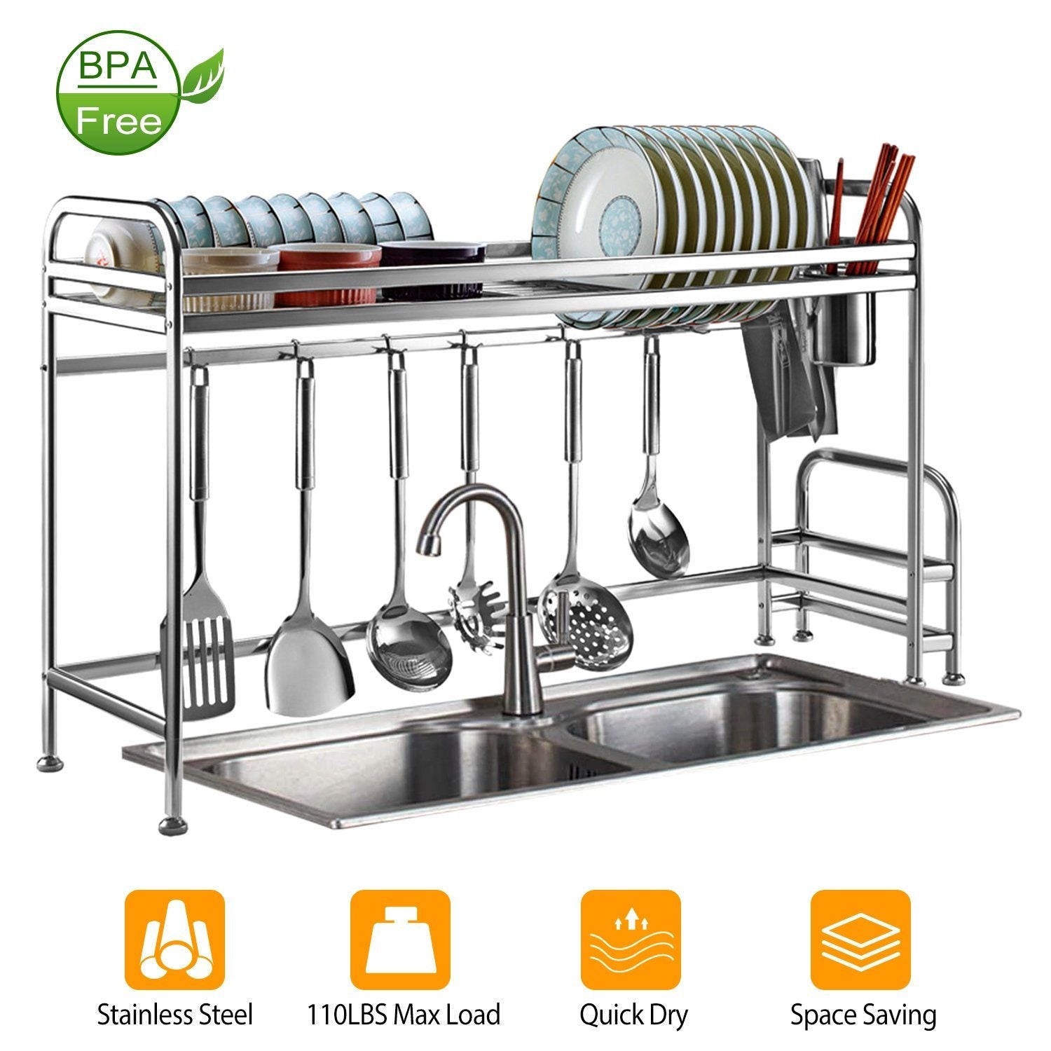 Over Sink Dish Drying Rack with Cutlery Holder __stock:150 Kitchen & Dining refund_fee:1800