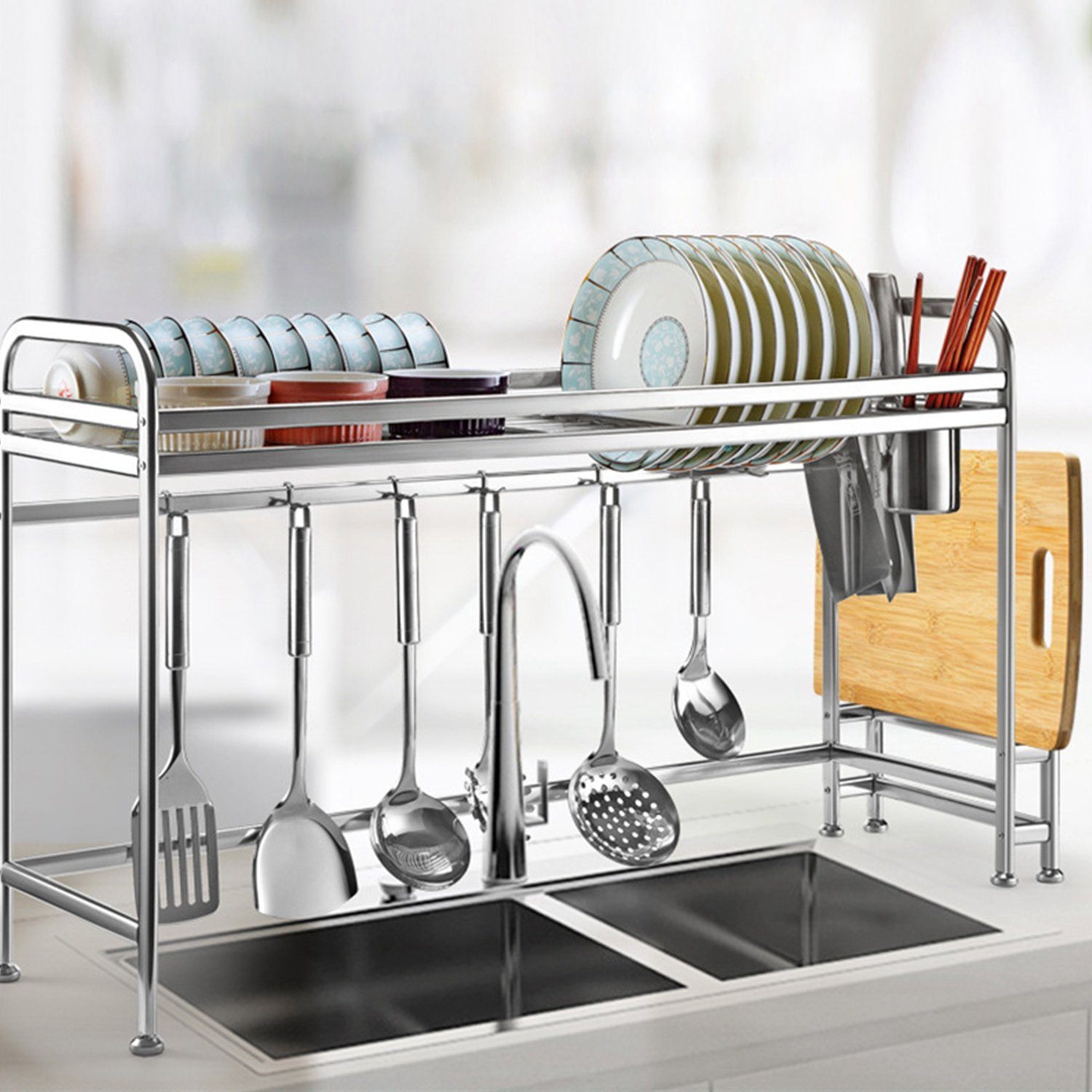 Over Sink Dish Drying Rack with Cutlery Holder __stock:150 Kitchen & Dining refund_fee:1800